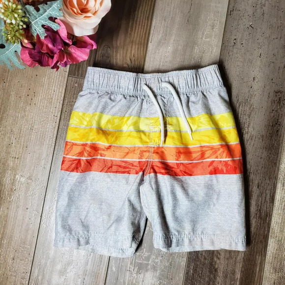 Old Navy Toddler Boy 3T Swim Trunks Board Shorts Gray Orange Yellow Stripe - Picture 1 of 6